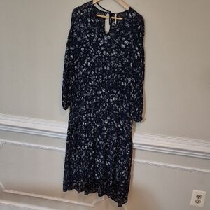 Free People Navy Floral Long Sleeve Midi Dress